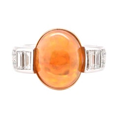 Vintage 9.03 Carat, Natural Fire Opal and Diamond Cocktail Ring Set in Platinum and 18k