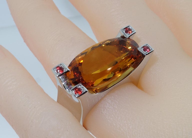 9.03 Carat oval Citrine and Sapphire Cocktail Statement Ring Estate Fine  Jewelry For Sale at 1stDibs