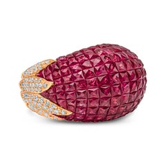 9.03 Carat Ruby and Diamond Fashion Dome Ring in Rose Gold