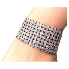 9.03 Carats Wide Basket Weave Diamond Bracelet in 18K White Gold