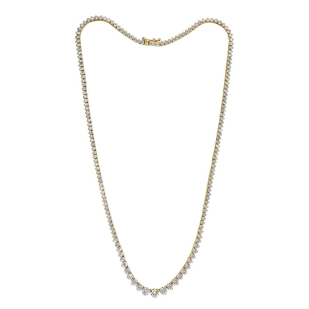 9.03ct Round Brilliant Cut Graduated Diamond Tennis Necklace in 14K Yellow Gold