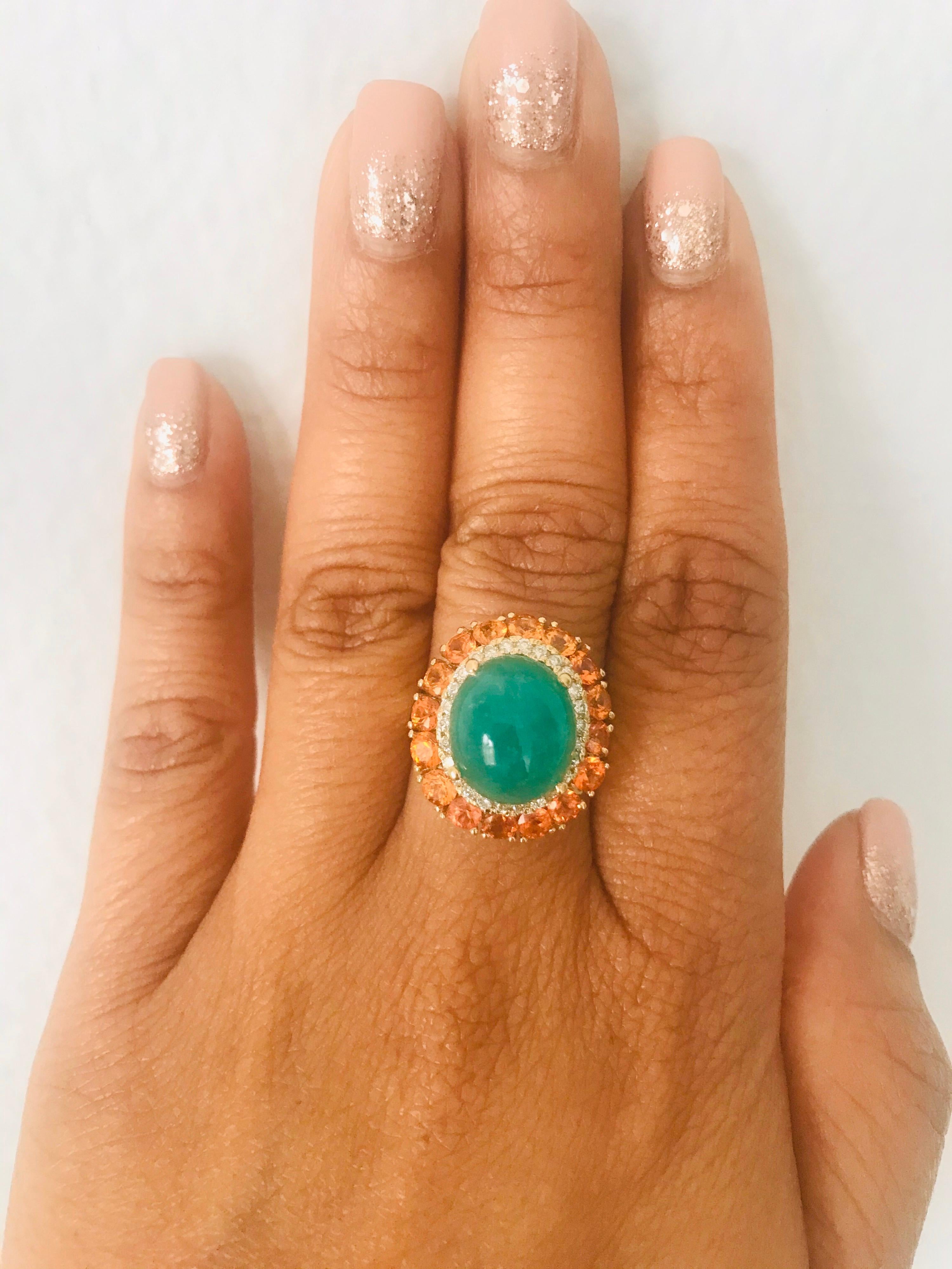Emerald Sapphire Diamond Yellow Gold Cocktail Ring In New Condition For Sale In Los Angeles, CA