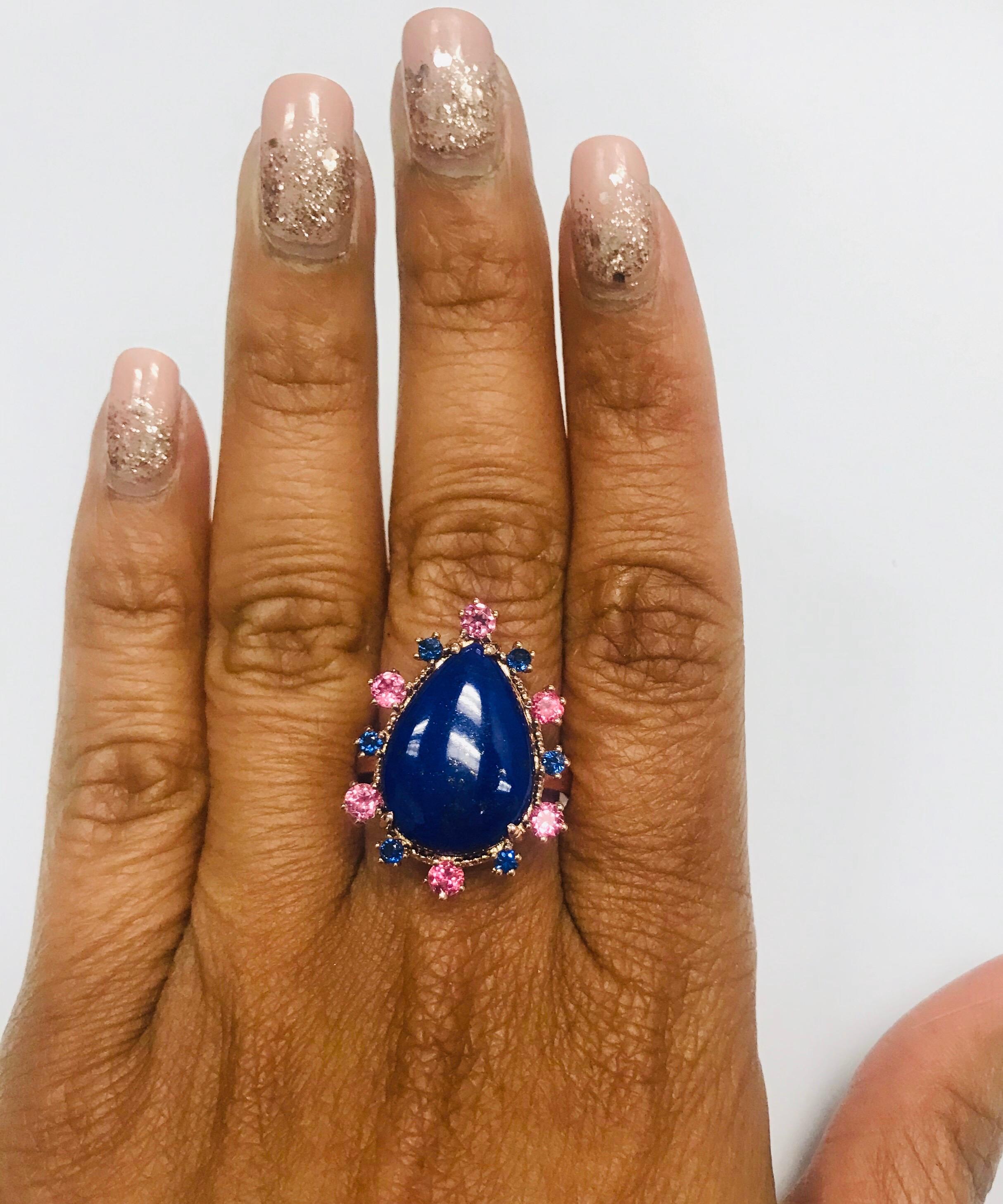 Women's 9.04 Carat Lapis Lazuli Tourmaline and Sapphire Cocktail Rose Gold Ring For Sale