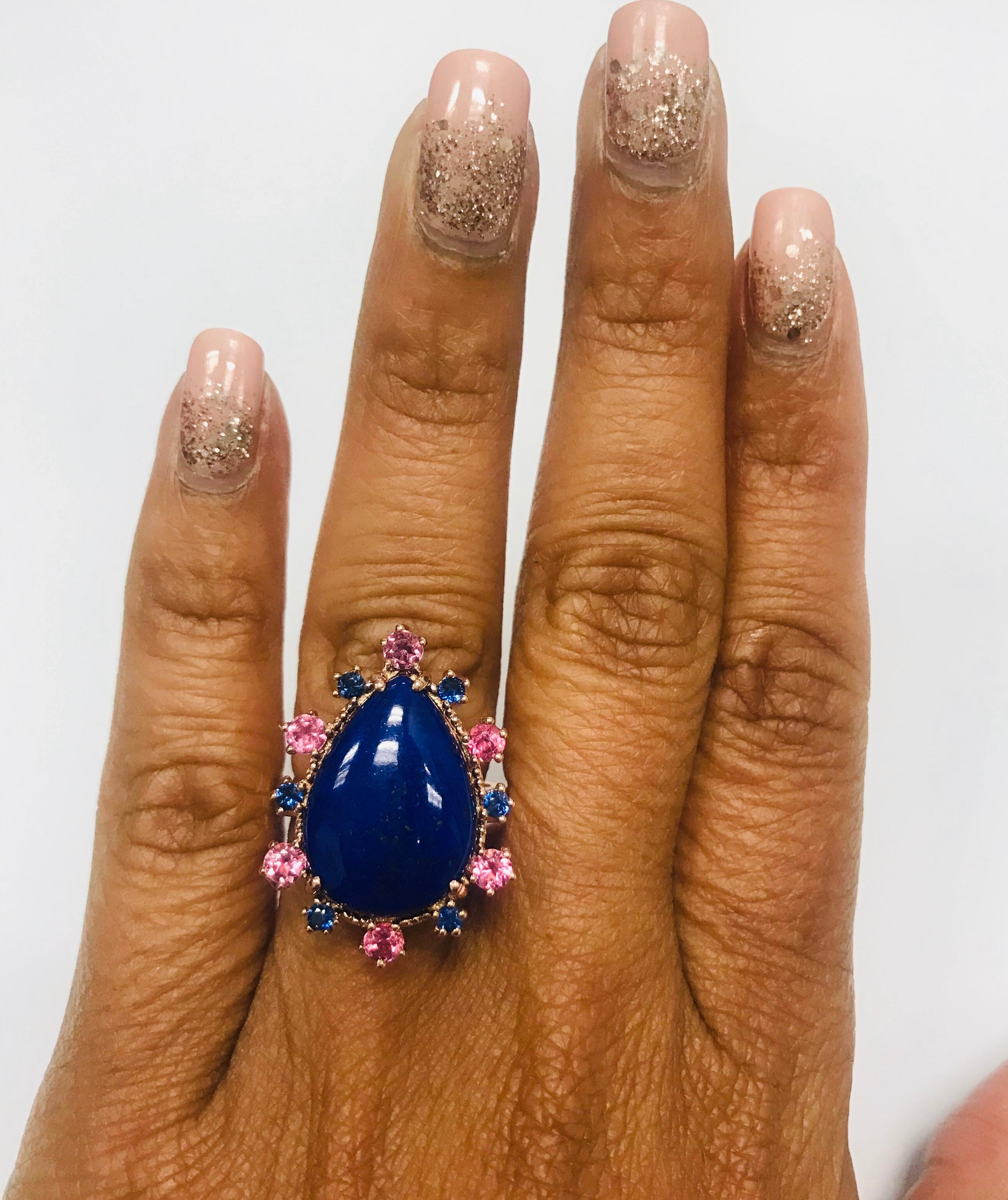 9.04 Carat Lapis Lazuli Tourmaline and Sapphire Cocktail Rose Gold Ring For Sale 1