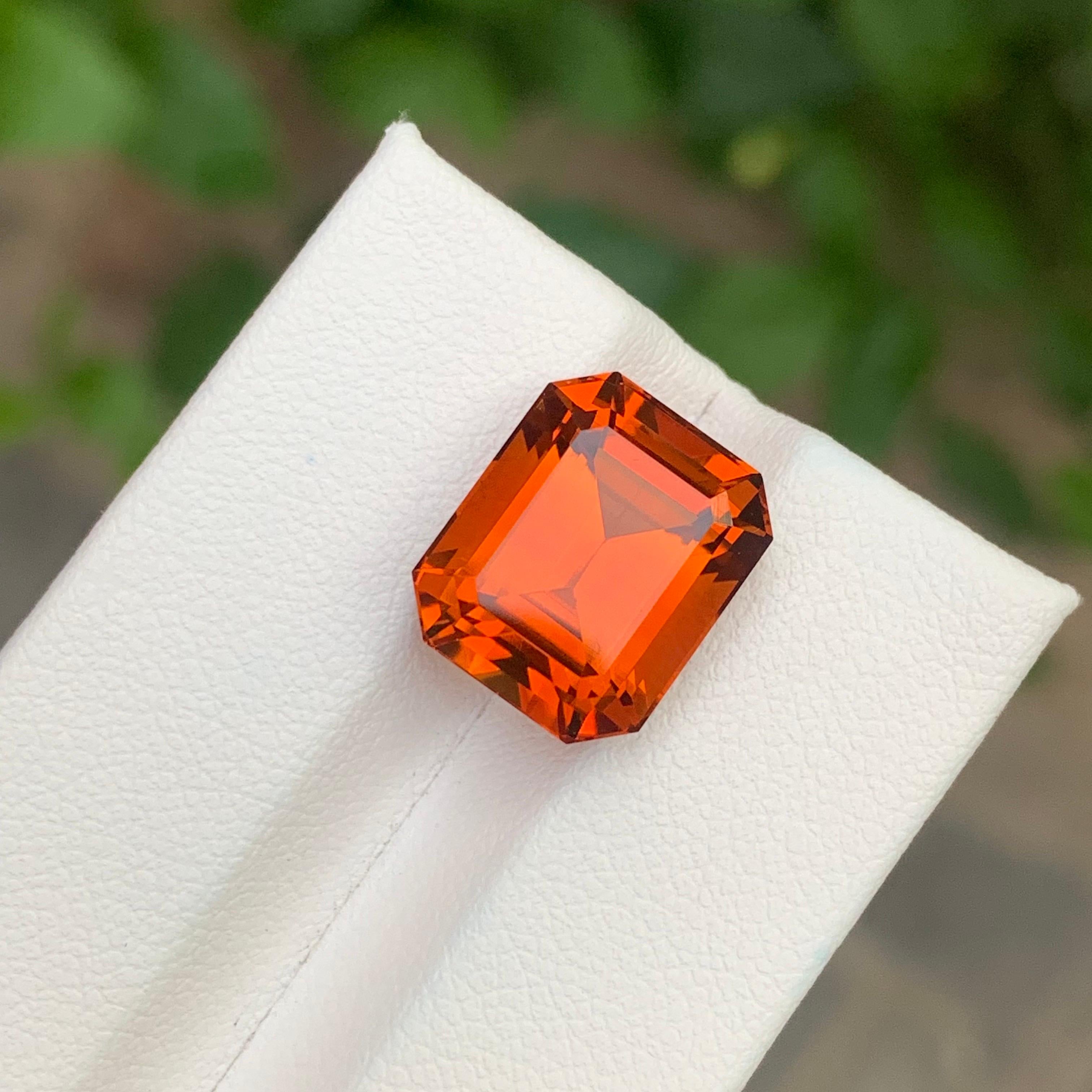 Women's or Men's 9.05 Carat Natural Loose Madeira Citrine Emerald Shape Gemstone For Sale