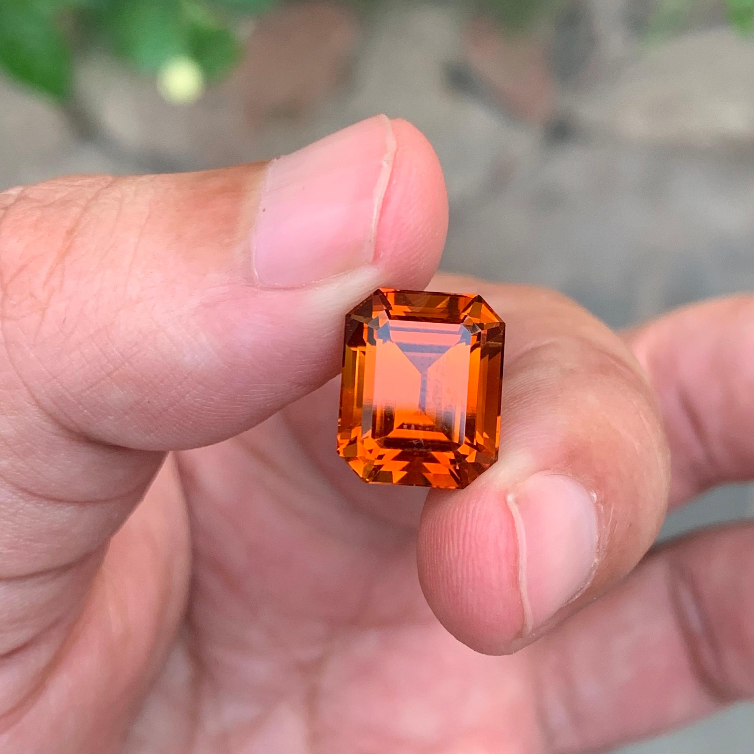 9.05 Carat Natural Loose Madeira Citrine Emerald Shape Gemstone For Sale 2