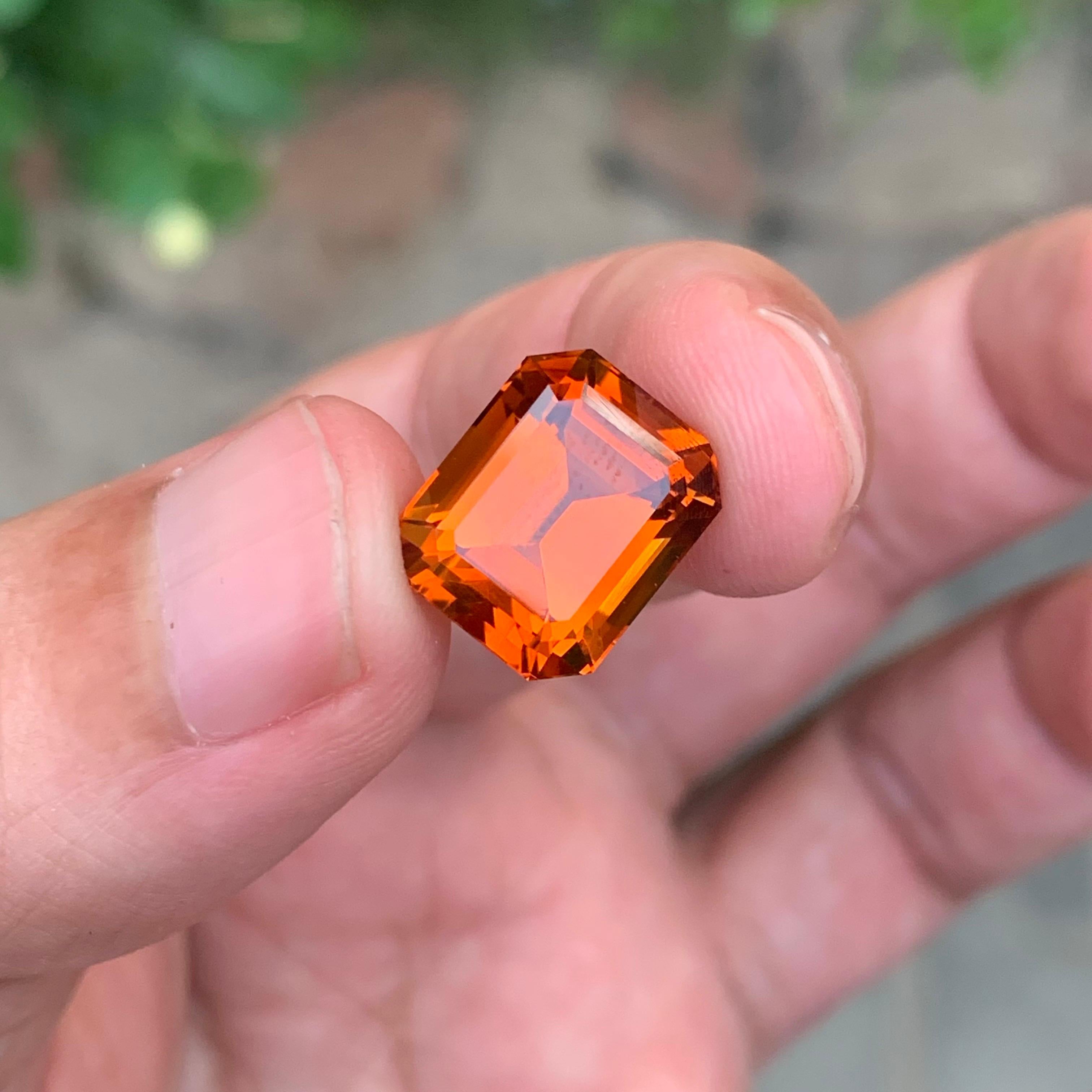 9.05 Carat Natural Loose Madeira Citrine Emerald Shape Gemstone For Sale 3