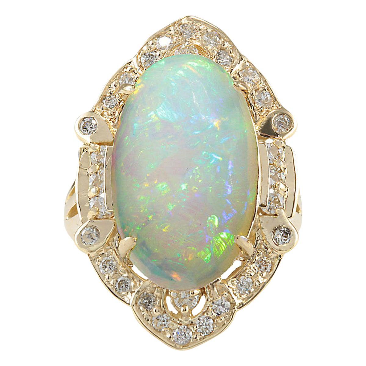 Opal Diamond Ring In 14 Karat Yellow Gold  For Sale