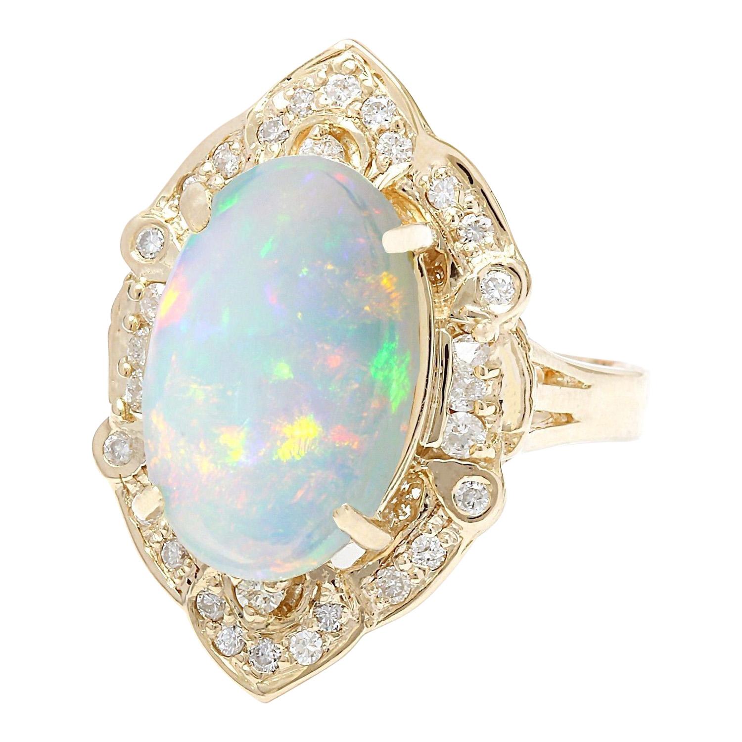 9.05 Carat Natural Opal 14K Solid Yellow Gold Diamond Ring
 Item Type: Ring
 Item Style: Cocktail
 Material: 14K Yellow Gold
 Mainstone: Opal
 Stone Color: Multicolor
 Stone Weight: 8.25 Carat
 Stone Shape: Oval
 Stone Quantity: 1
 Stone Dimensions: