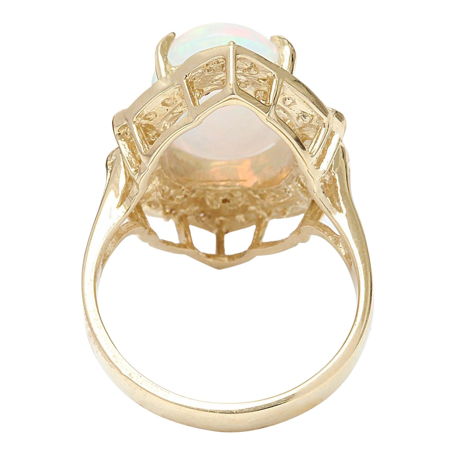 Oval Cut Natural Opal Diamond Ring In 14 Karat Solid Yellow Gold For Sale