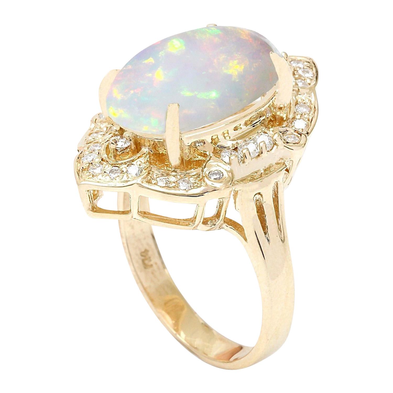 Natural Opal Diamond Ring In 14 Karat Solid Yellow Gold In New Condition For Sale In Los Angeles, CA