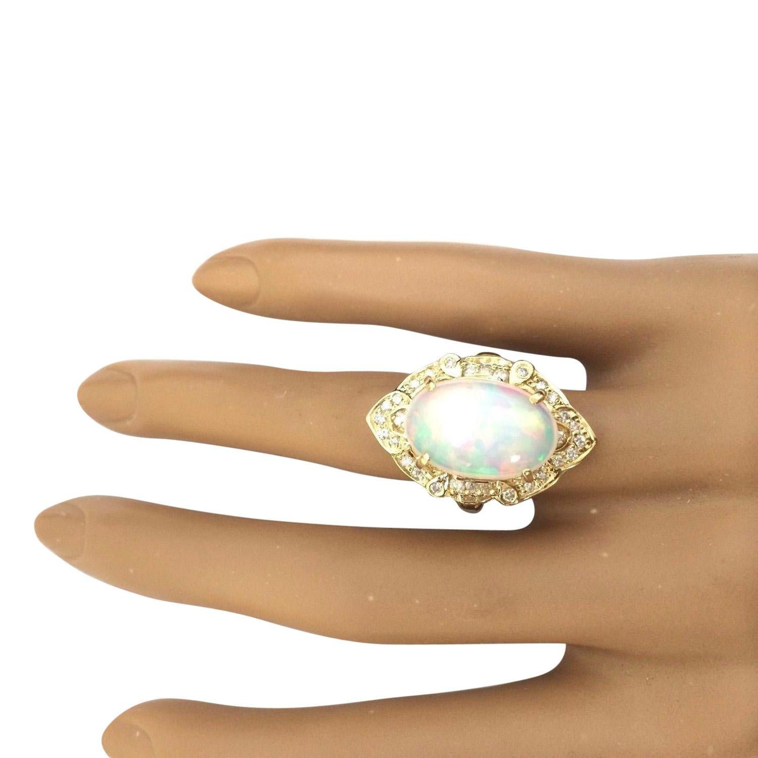 Women's Natural Opal Diamond Ring In 14 Karat Solid Yellow Gold For Sale
