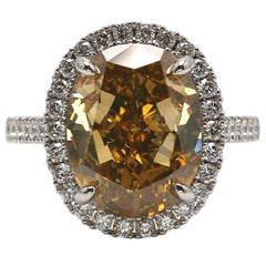 9.05 Carat Oval Fancy Deep Brownish Orangy Diamond Platinum Ring GIA Certified