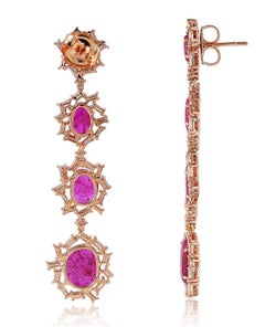 9,05 Karat Rubin Baguette-Diamant 18 Karat Gold Ohrringe
