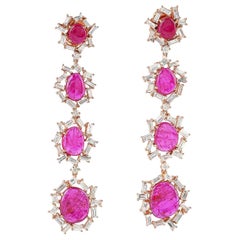 9.05 Carat Ruby Baguette Diamond 18 Karat Gold Earrings
