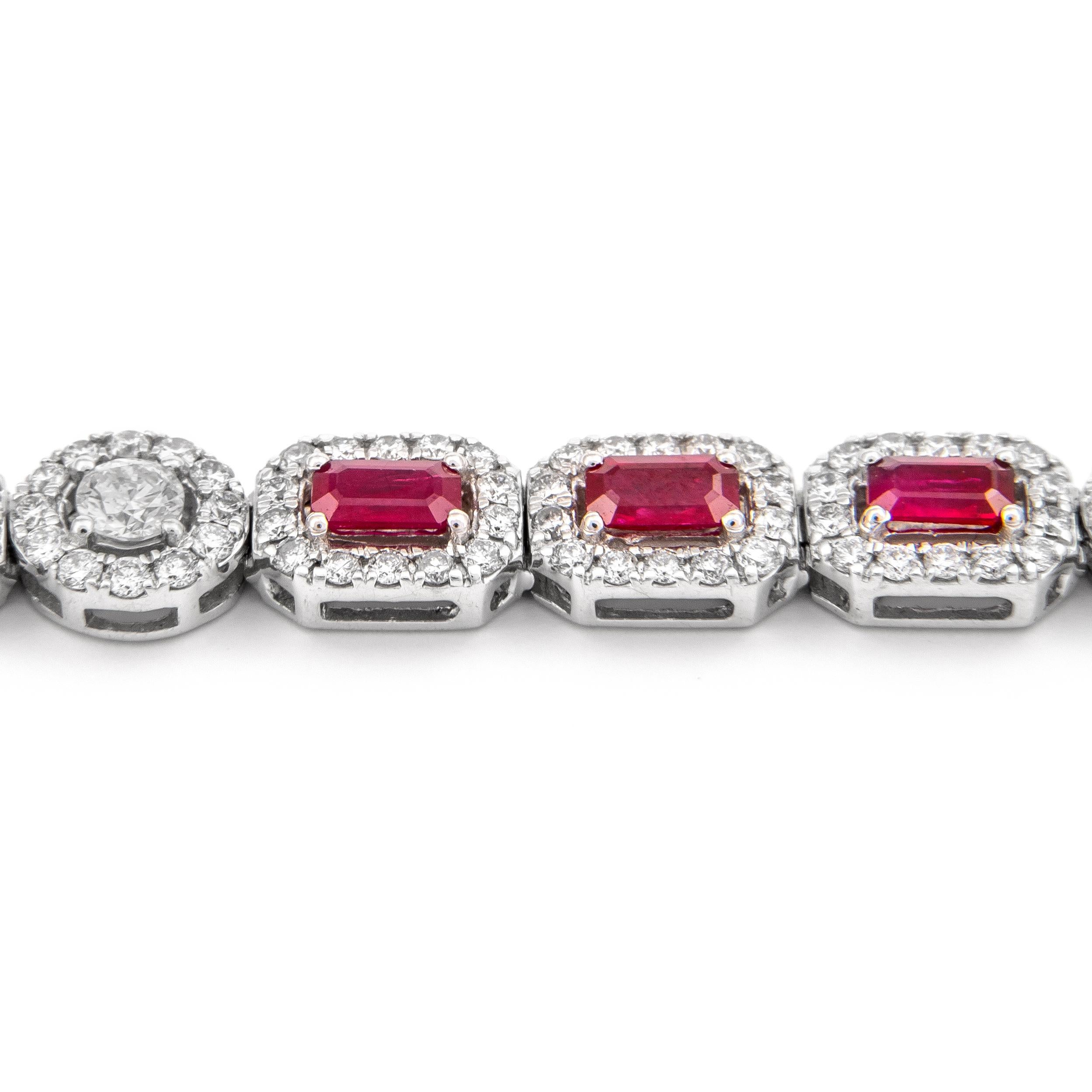 Contemporary 9.05 Carat Ruby & Diamond Bracelet White Gold For Sale