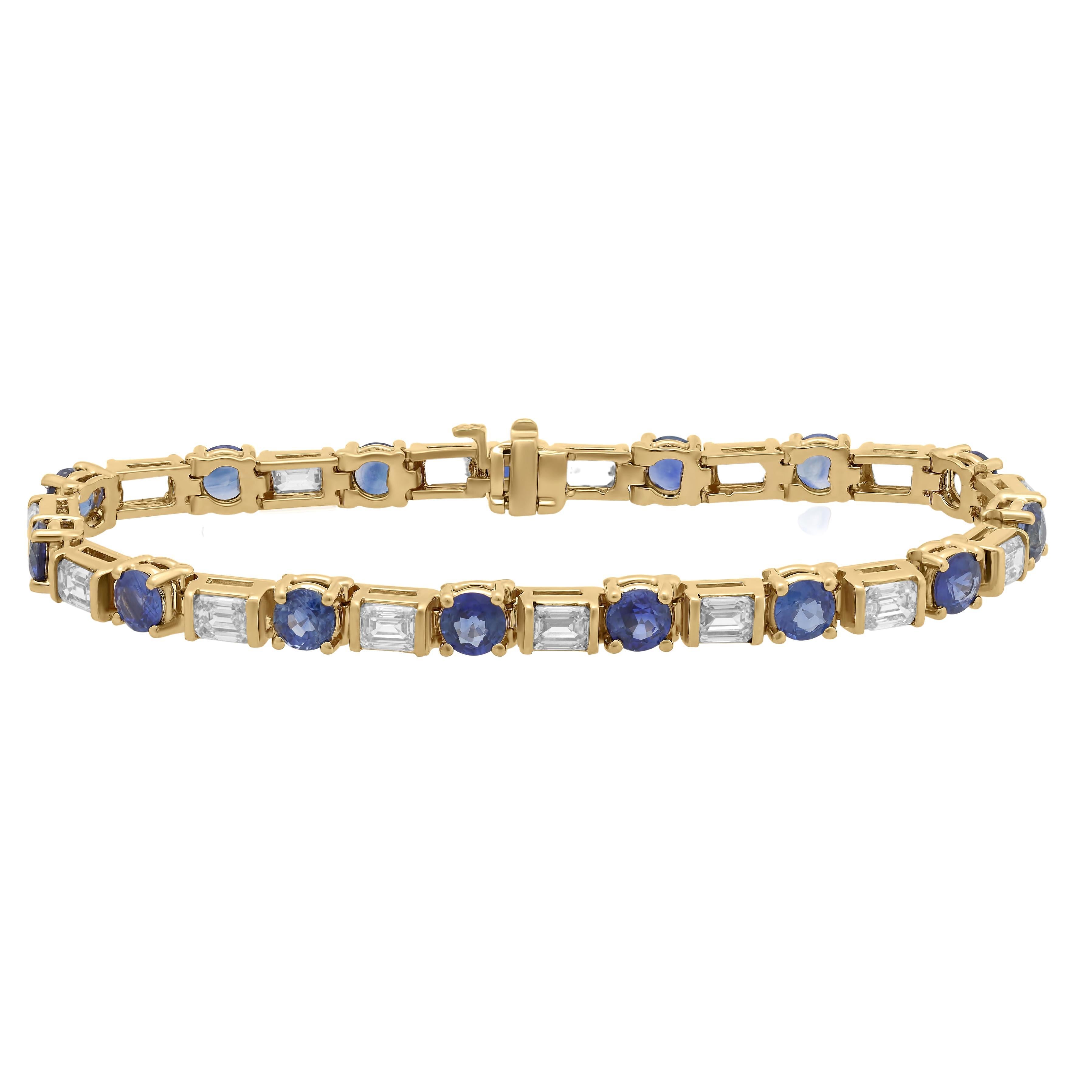 Diana M. 9.05 Carat Sapphire and Diamond Eternity Bracelet in Yellow Gold For Sale