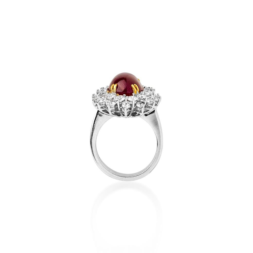 Sugarloaf Cabochon 9.05 Carats Natural Burmese Ruby with 2.02 Ct's Diamonds Solitaire Ring For Sale