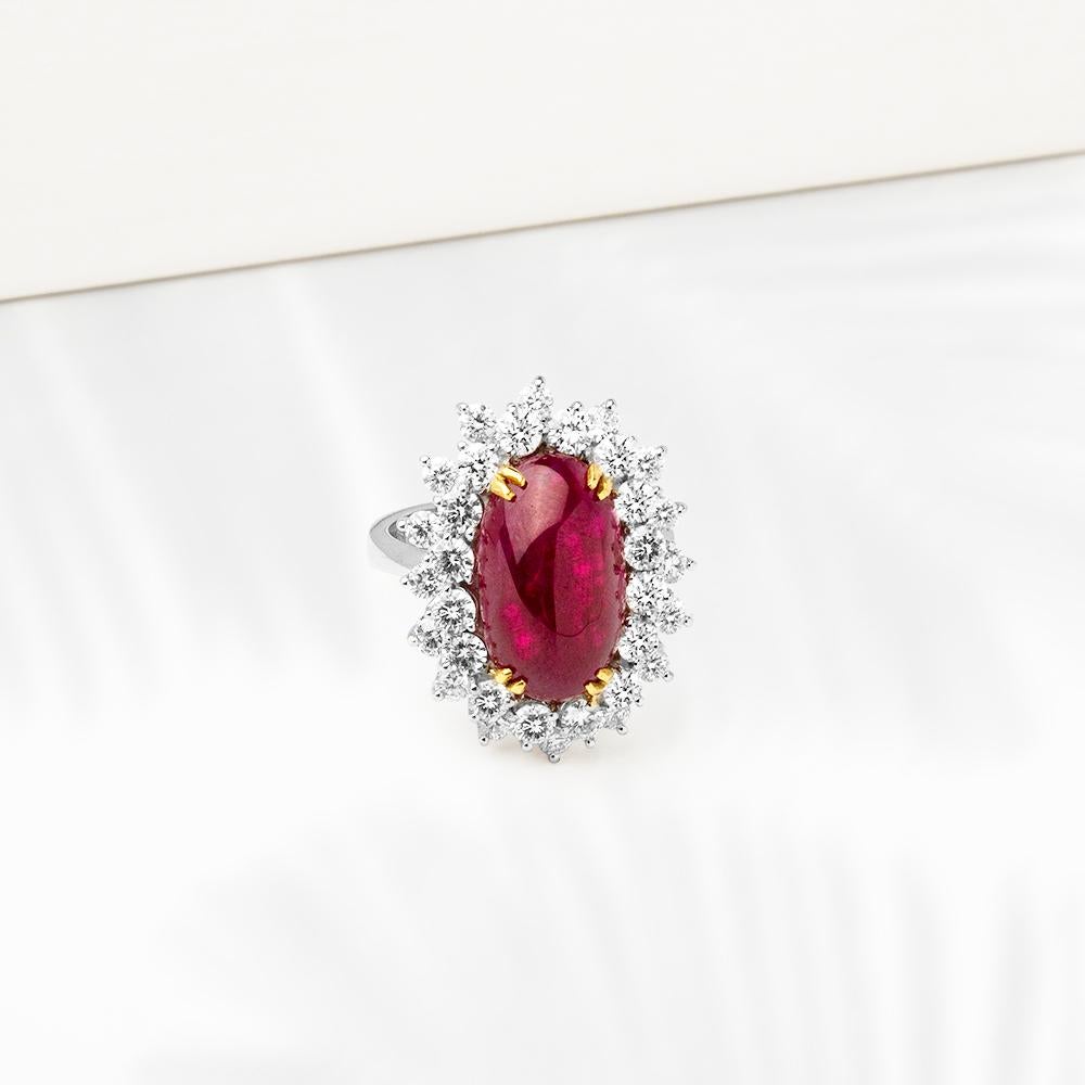 9.05 Carats Natural Burmese Ruby with 2.02 Ct's Diamonds Solitaire Ring In New Condition For Sale In Istanbul, TR