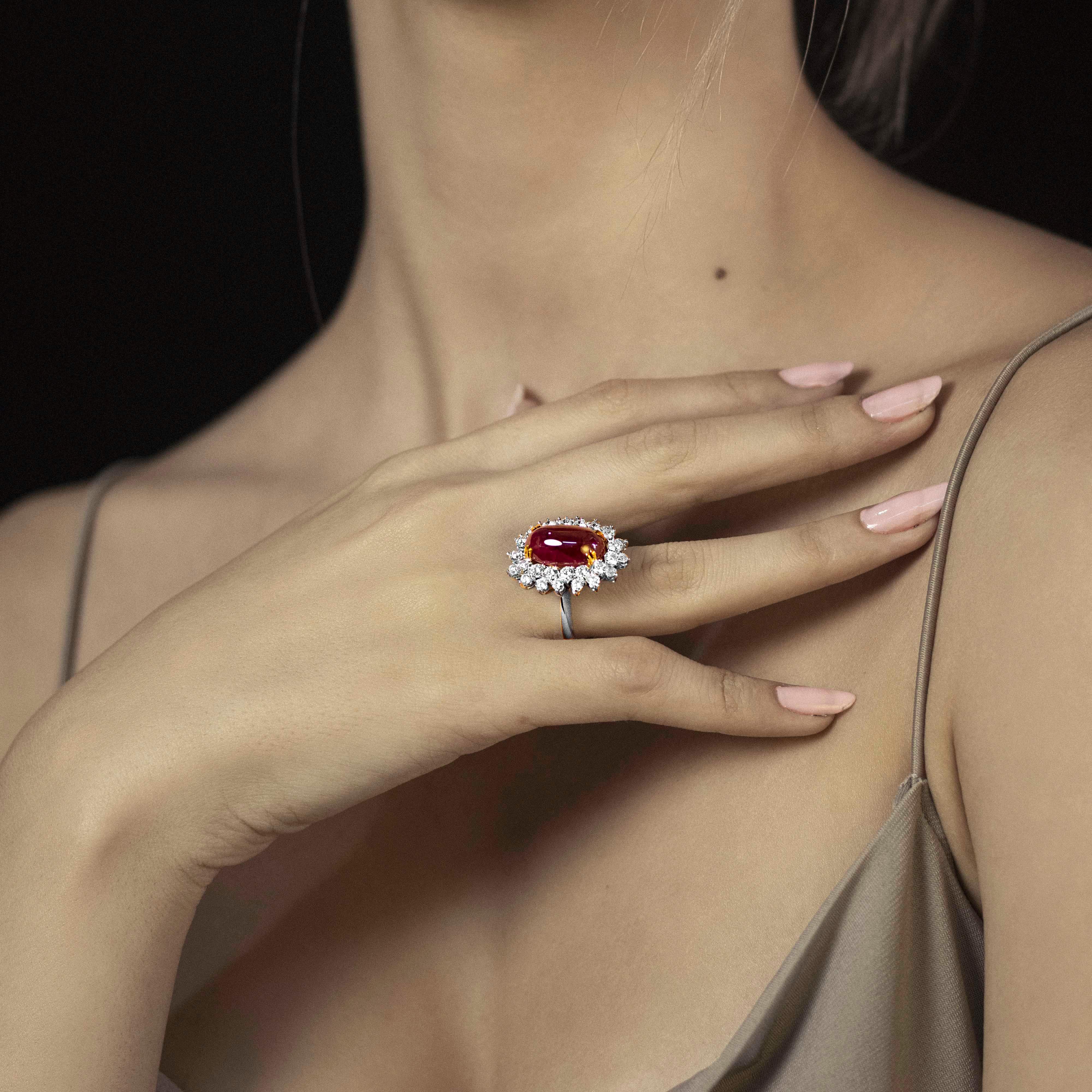 9.05 Carats Natural Burmese Ruby with 2.02 Ct's Diamonds Solitaire Ring For Sale 1