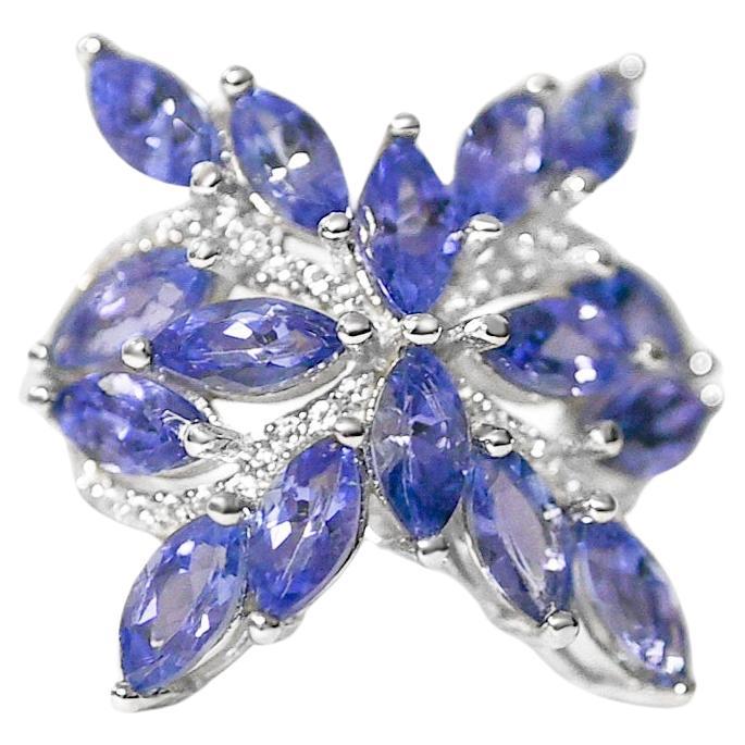 9.05 Ct Tanzanite Ring 925 Sterling Silver Rhodium Plated Fashion Rings For Sale