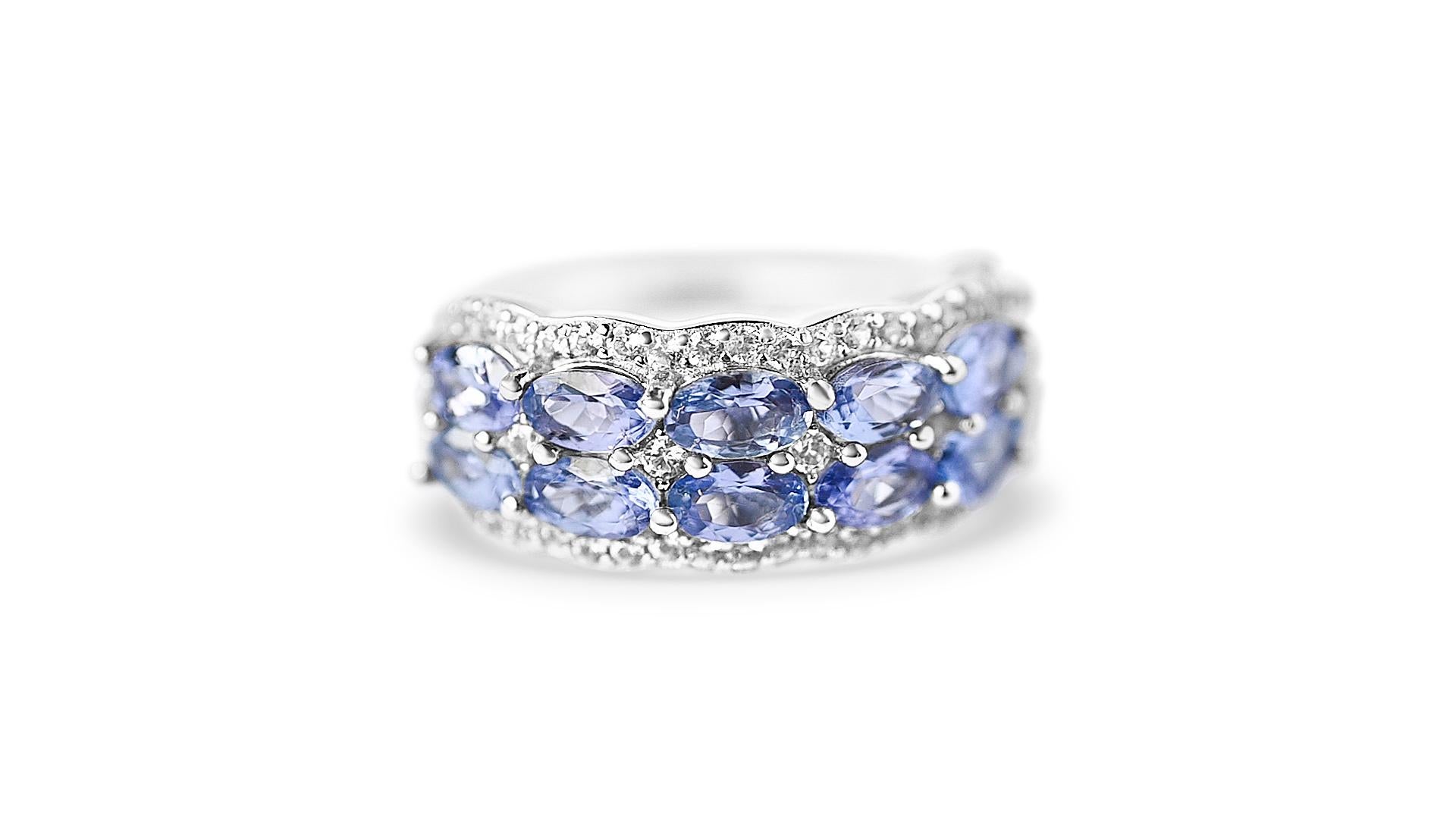 Art Deco 9.05 Ct Tanzanite Ring 925 Sterling Silver Rhodium Plated Wedding Ring  For Sale