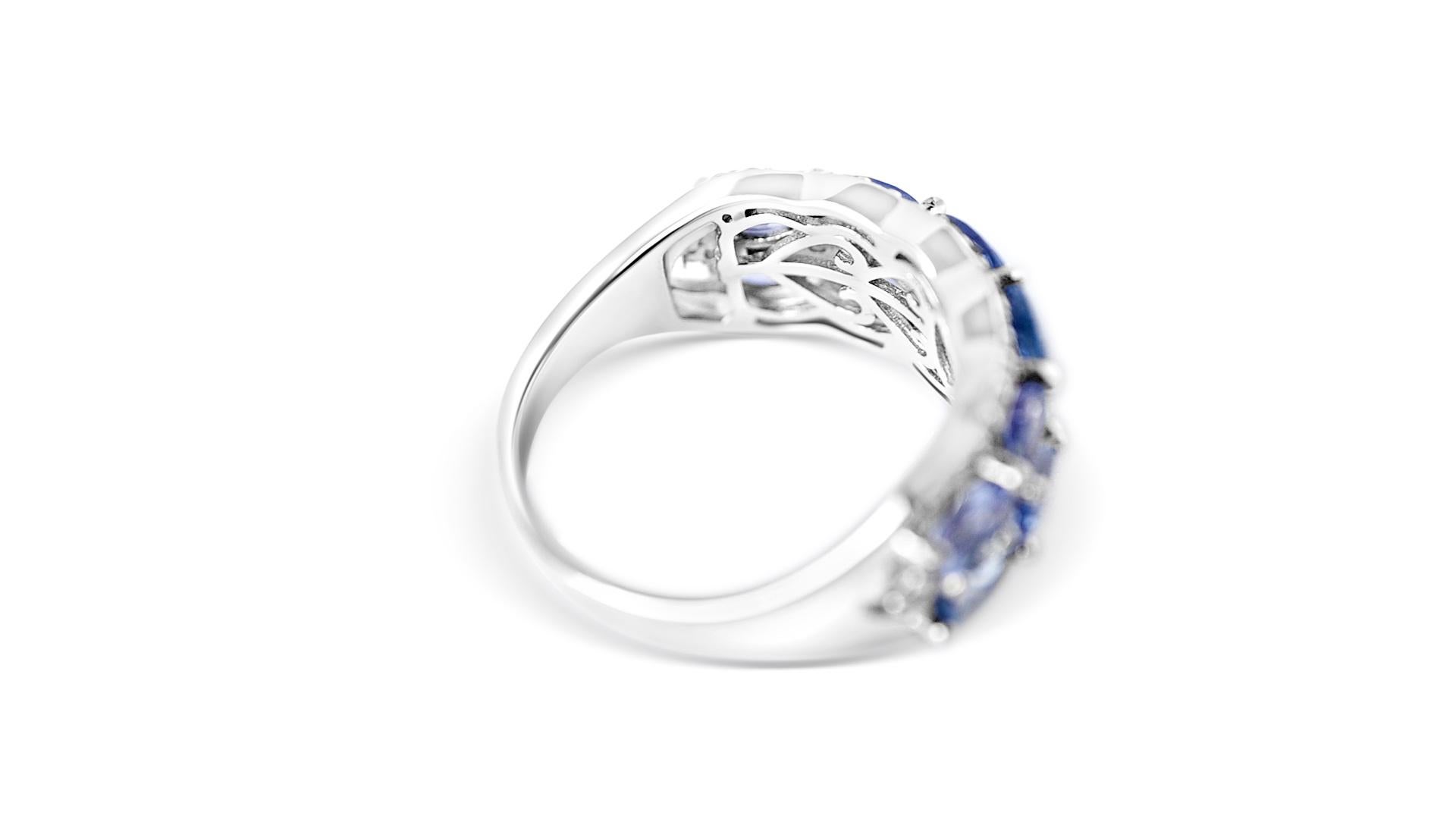 Marquise Cut 9.05 Ct Tanzanite Ring 925 Sterling Silver Rhodium Plated Wedding Ring  For Sale