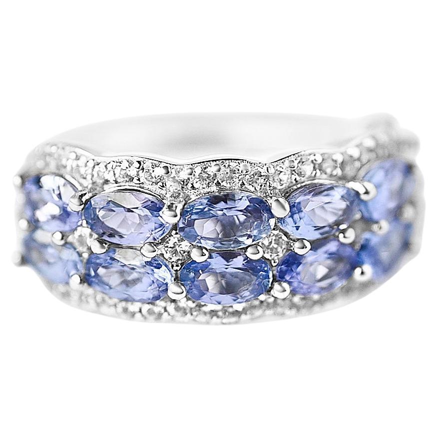 9.05 Ct Tanzanite Ring 925 Sterling Silver Rhodium Plated Wedding Ring  For Sale