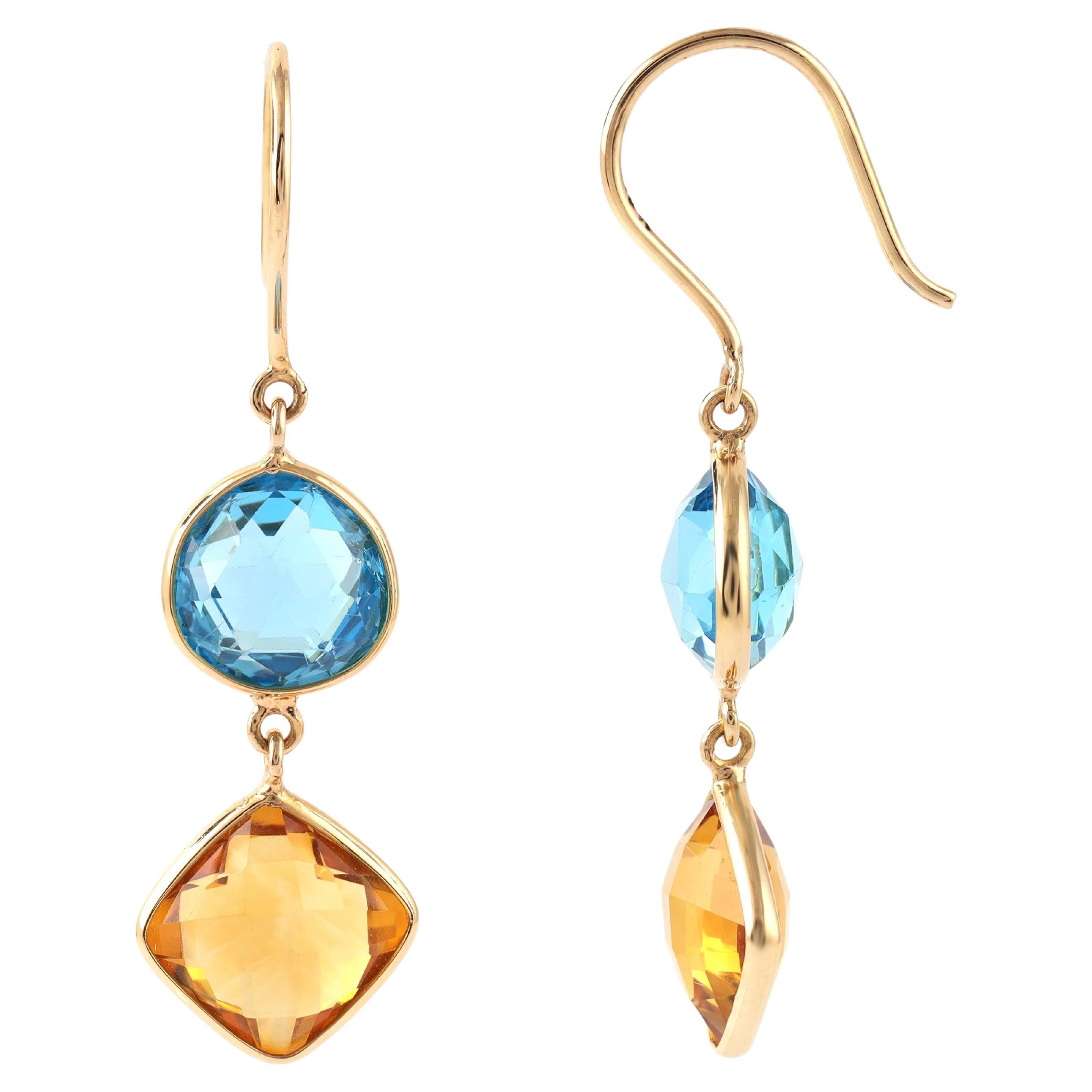 9.05 Semi Gem Stones in 18 Karat Gold Loop Earrings For Sale