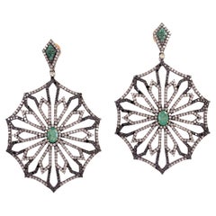 9.05ct Diamond Web Shaped Dangle Earrings With Emerald