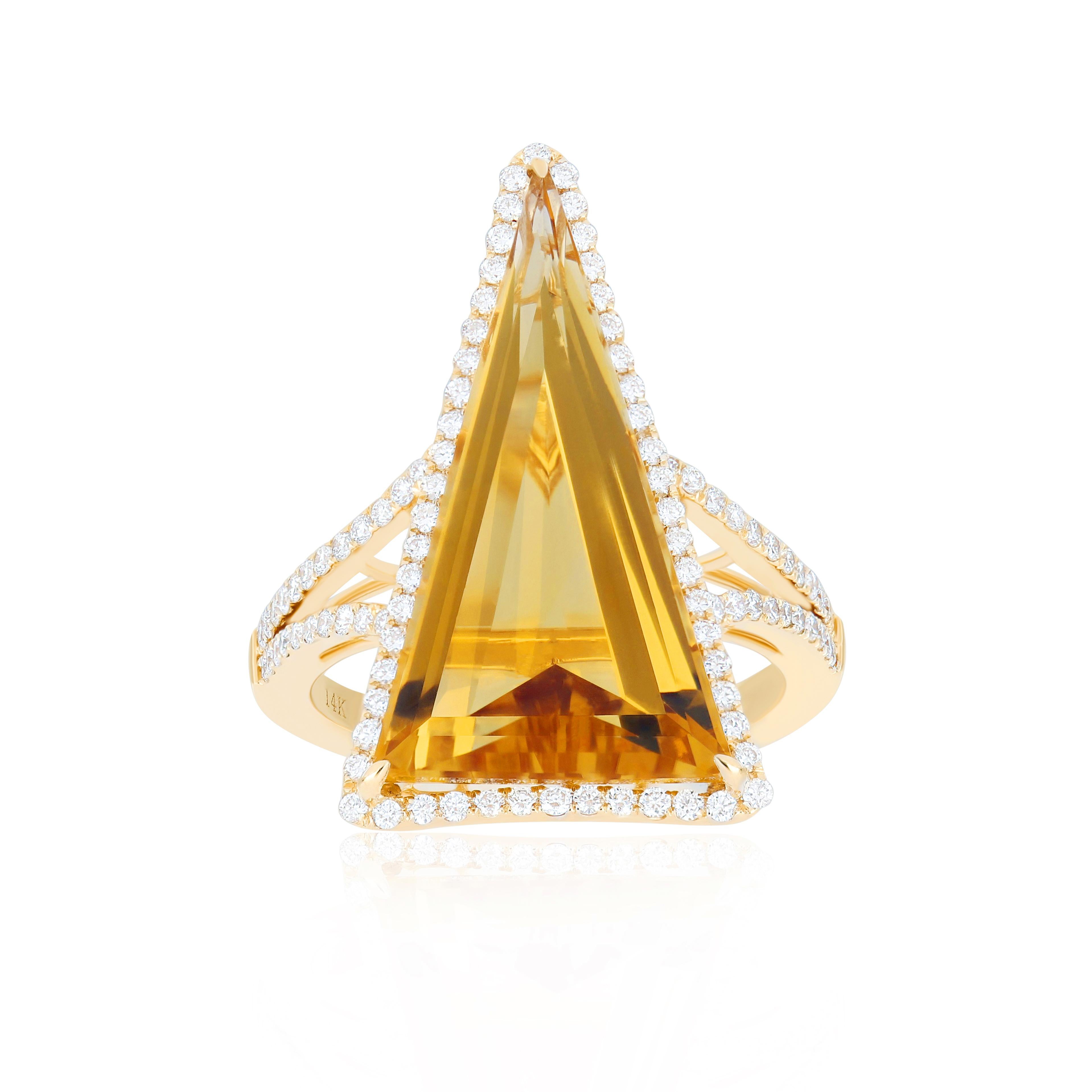 En vente :  9.05CT's Citrine et Diamant Bague en or jaune 14k Handcraft Party Wear Ring 2