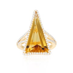 9.05CT's Citrine and Diamond Ring 14k Yellow Gold HandCraft Party Wear Ring