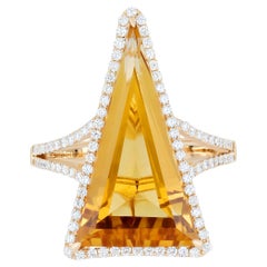 9.05CT's Citrine and Diamond Ring 14k Yellow Gold HandCraft Party Wear Ring