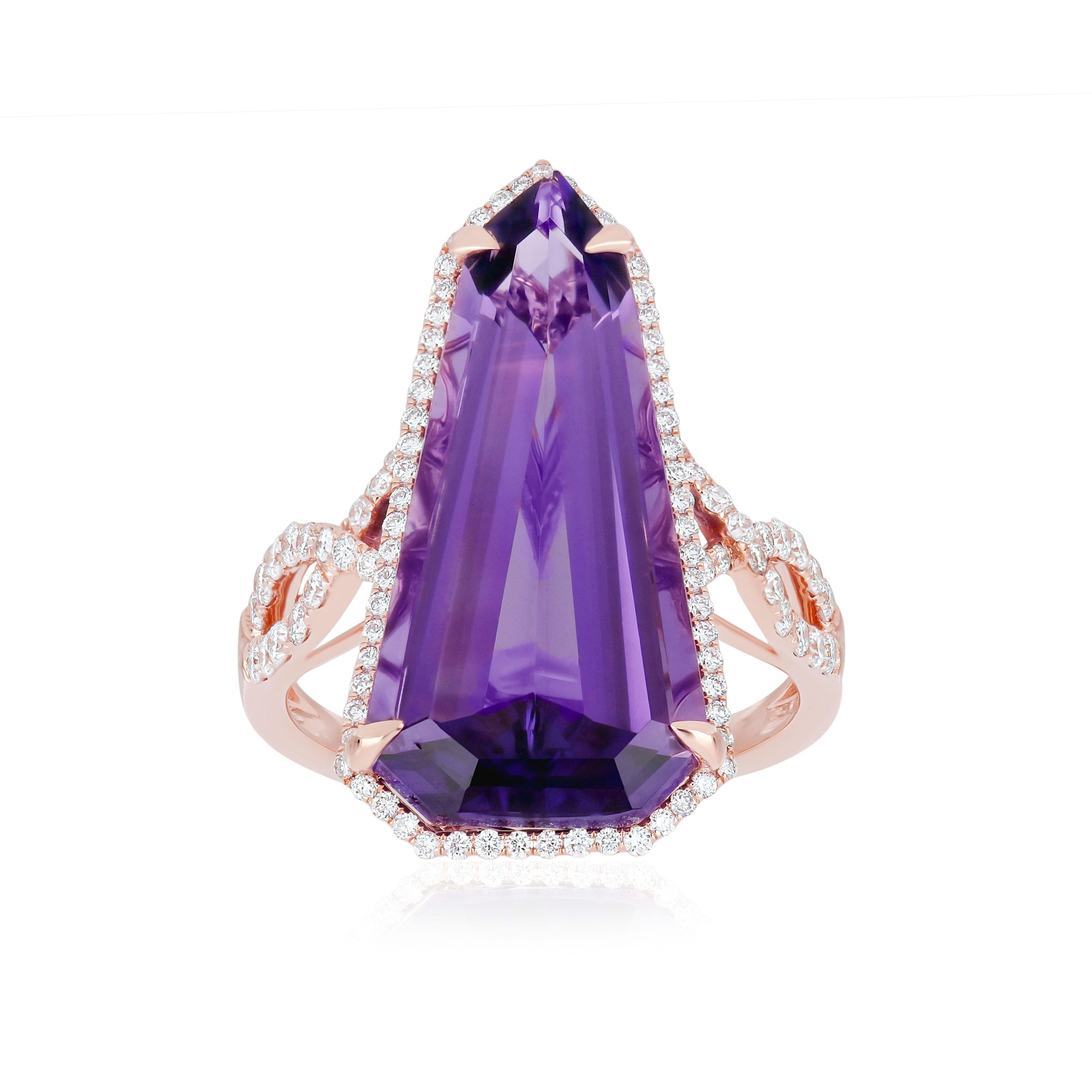 For Sale:  9.05Ct's Elongated Amethyst & Diamond 14k Rose Gold HandCraft Wedding Wear Ring 2
