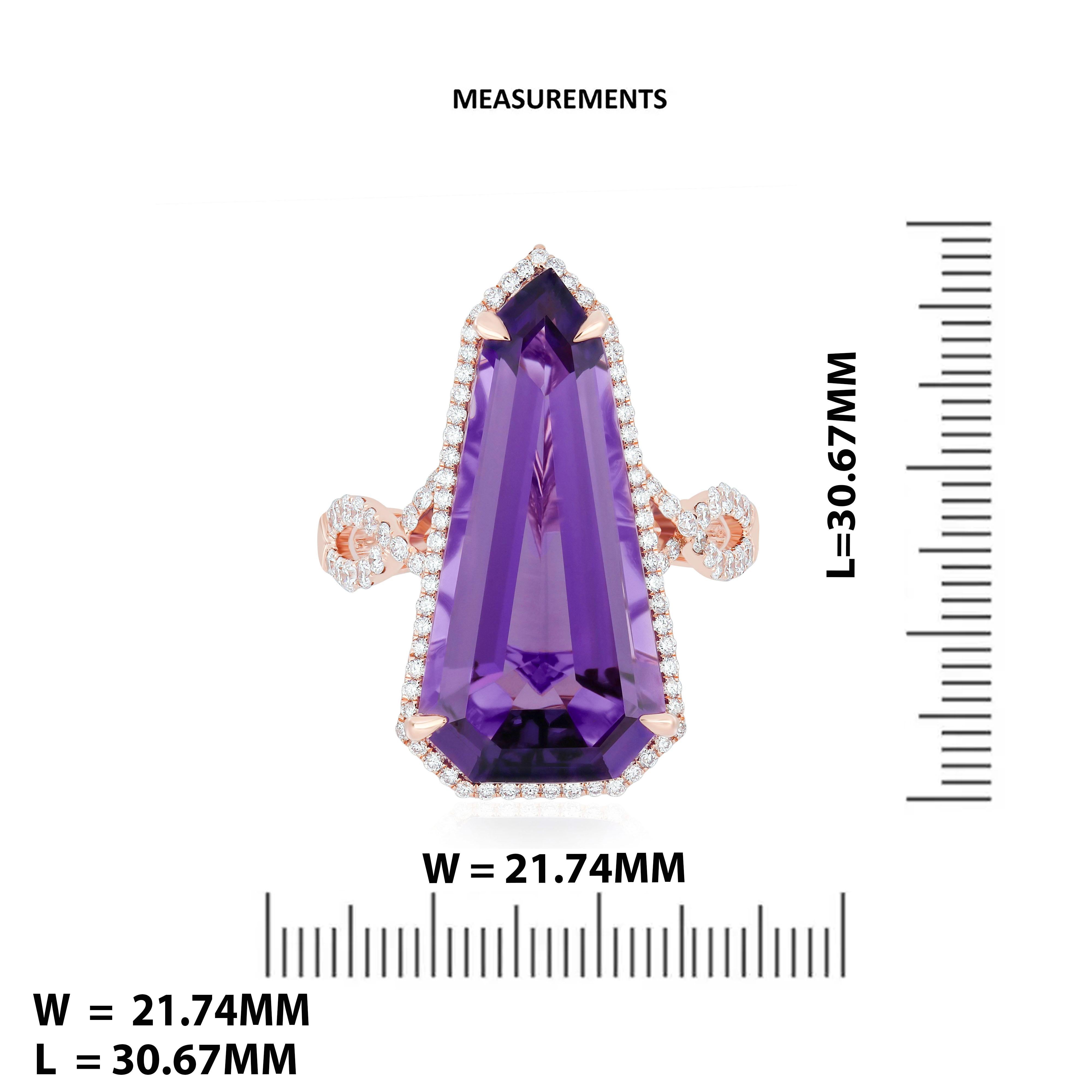 For Sale:  9.05Ct's Elongated Amethyst & Diamond 14k Rose Gold HandCraft Wedding Wear Ring 4