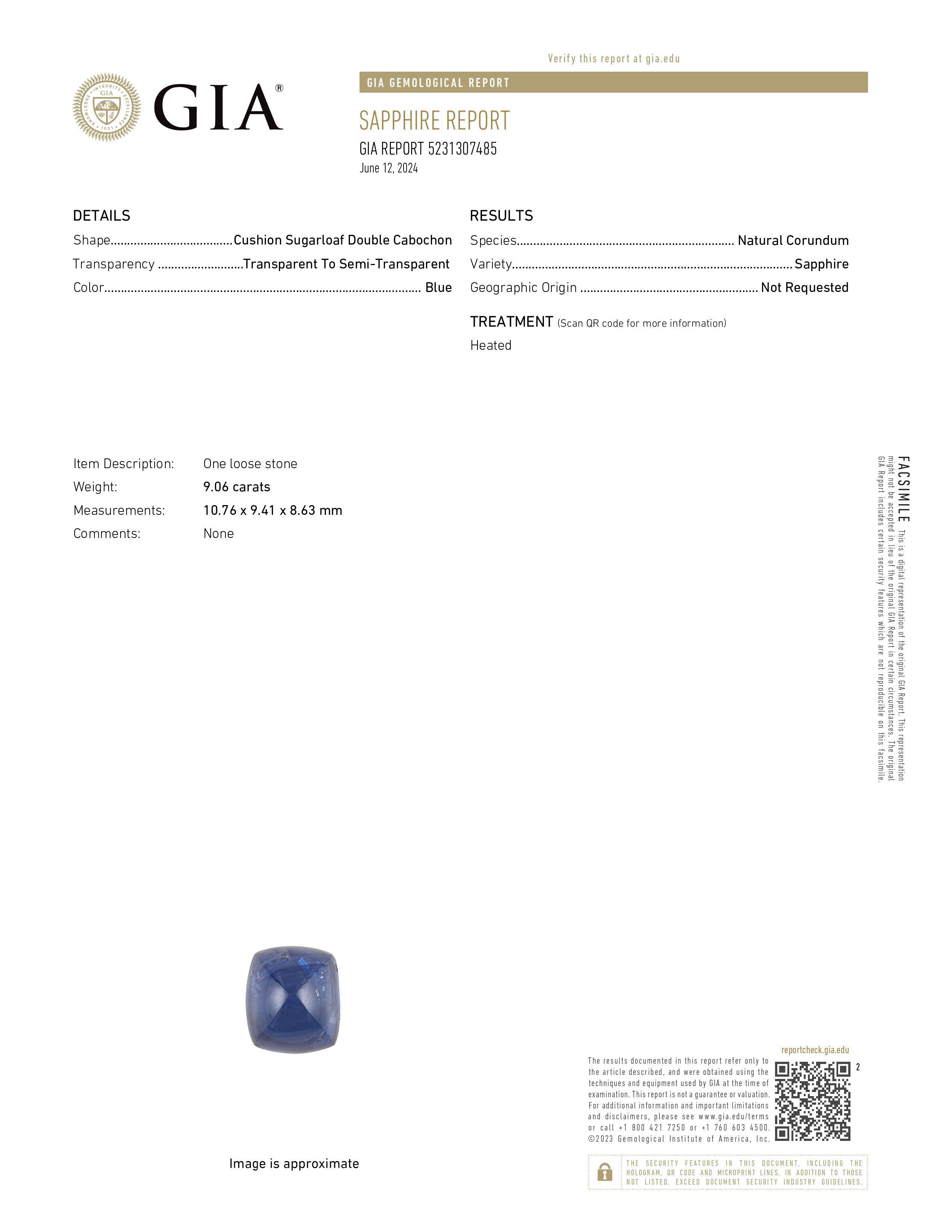 9.06 Carat Cabochon Sugar Loaf Natural Blue Sapphire and Diamond Cocktail Ring For Sale 15