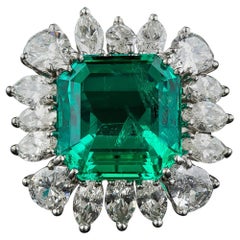 9.06 Carat Emerald and Diamond Ring, AGL Certified 
Insignificant to Minor Trea