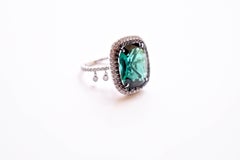 9.06 Carat Green Tourmaline and Diamond Shimmee Ring