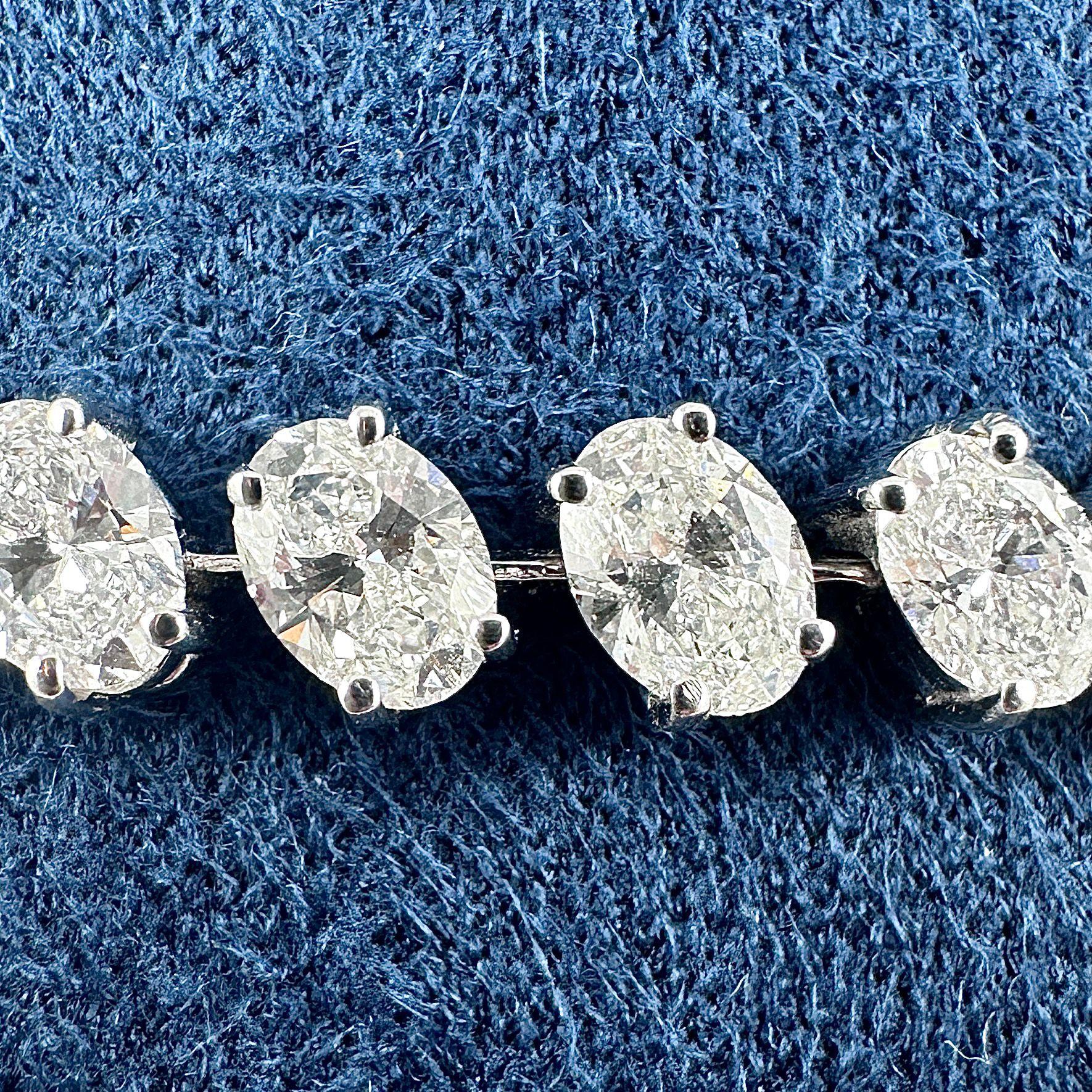 Women's or Men's 9.06 Carat Oval Diamond Tennis Bracelet in 14K White Gold, 7 Inches For Sale