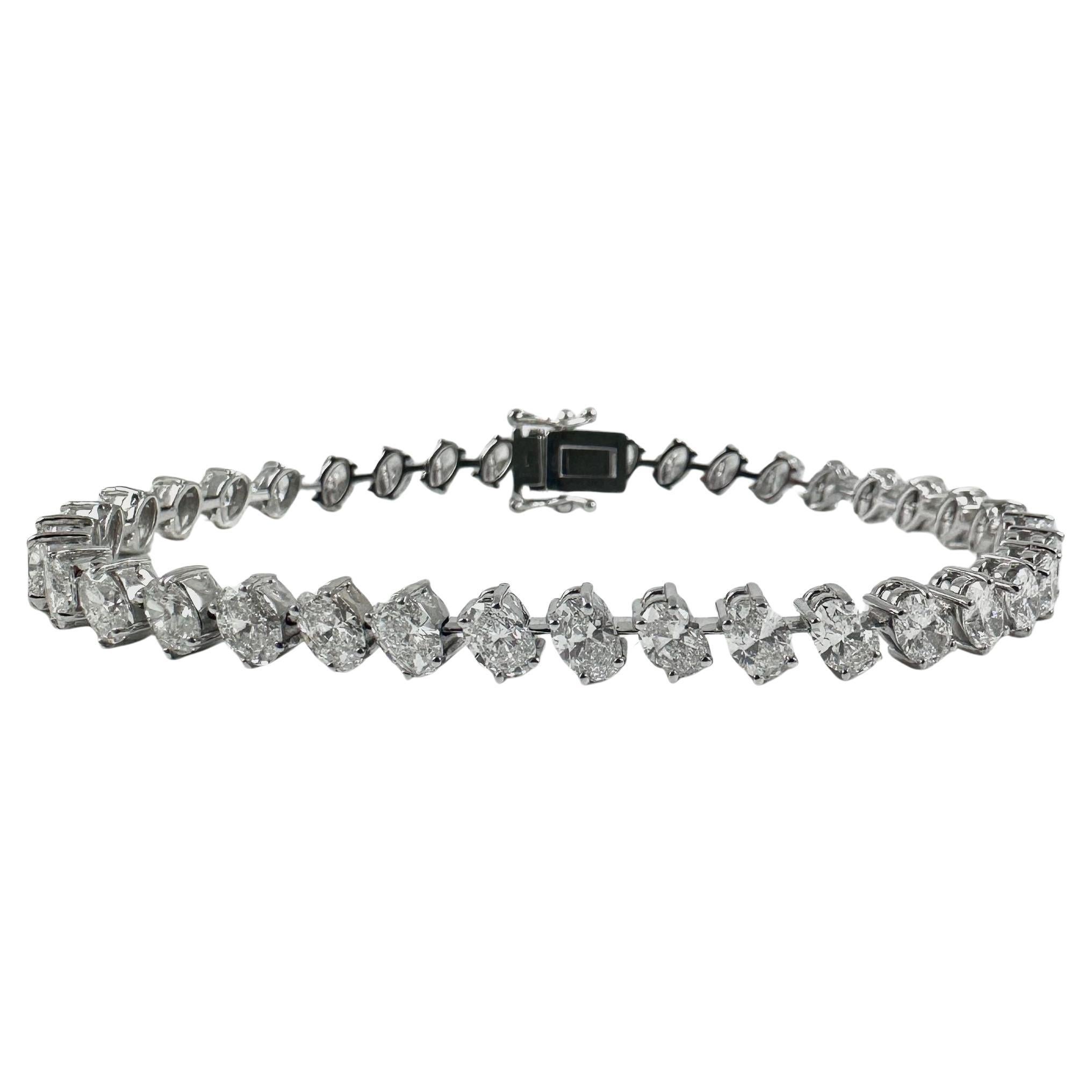 9.06 Carat Oval Diamond Tennis Bracelet in 14K White Gold, 7 Inches