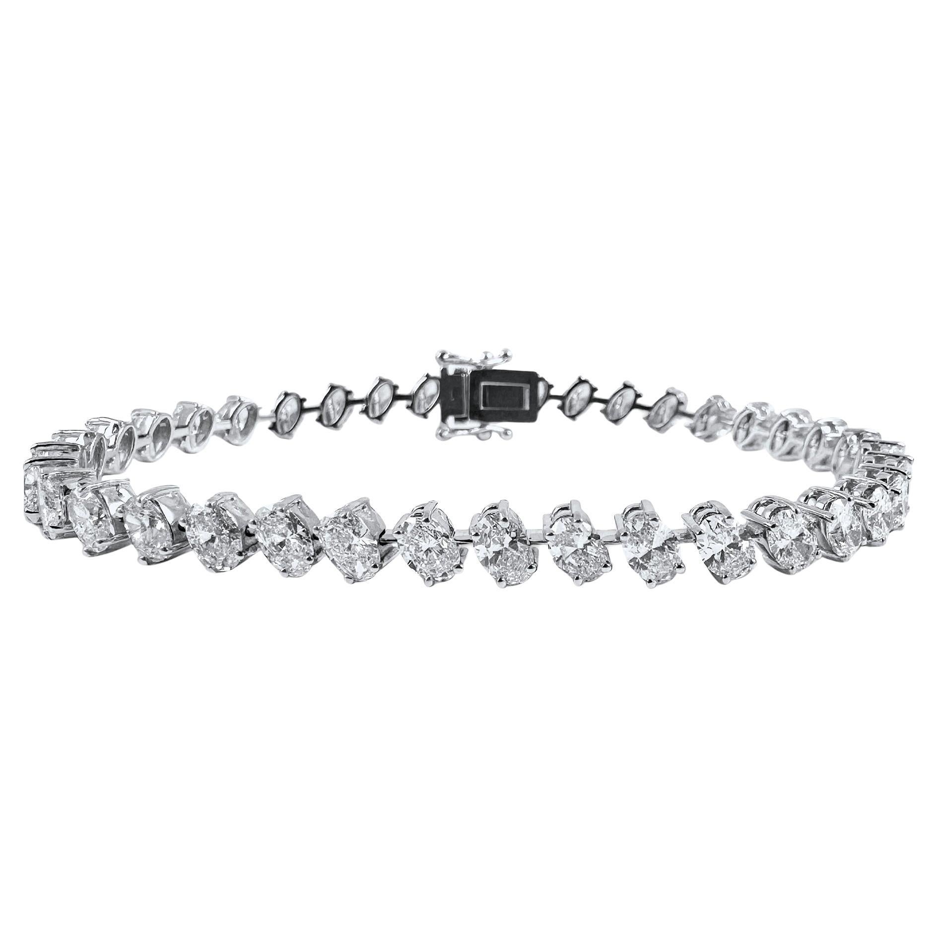 9.06 Carat Oval Diamond Tennis Bracelet in 14K White Gold, 7 Inches