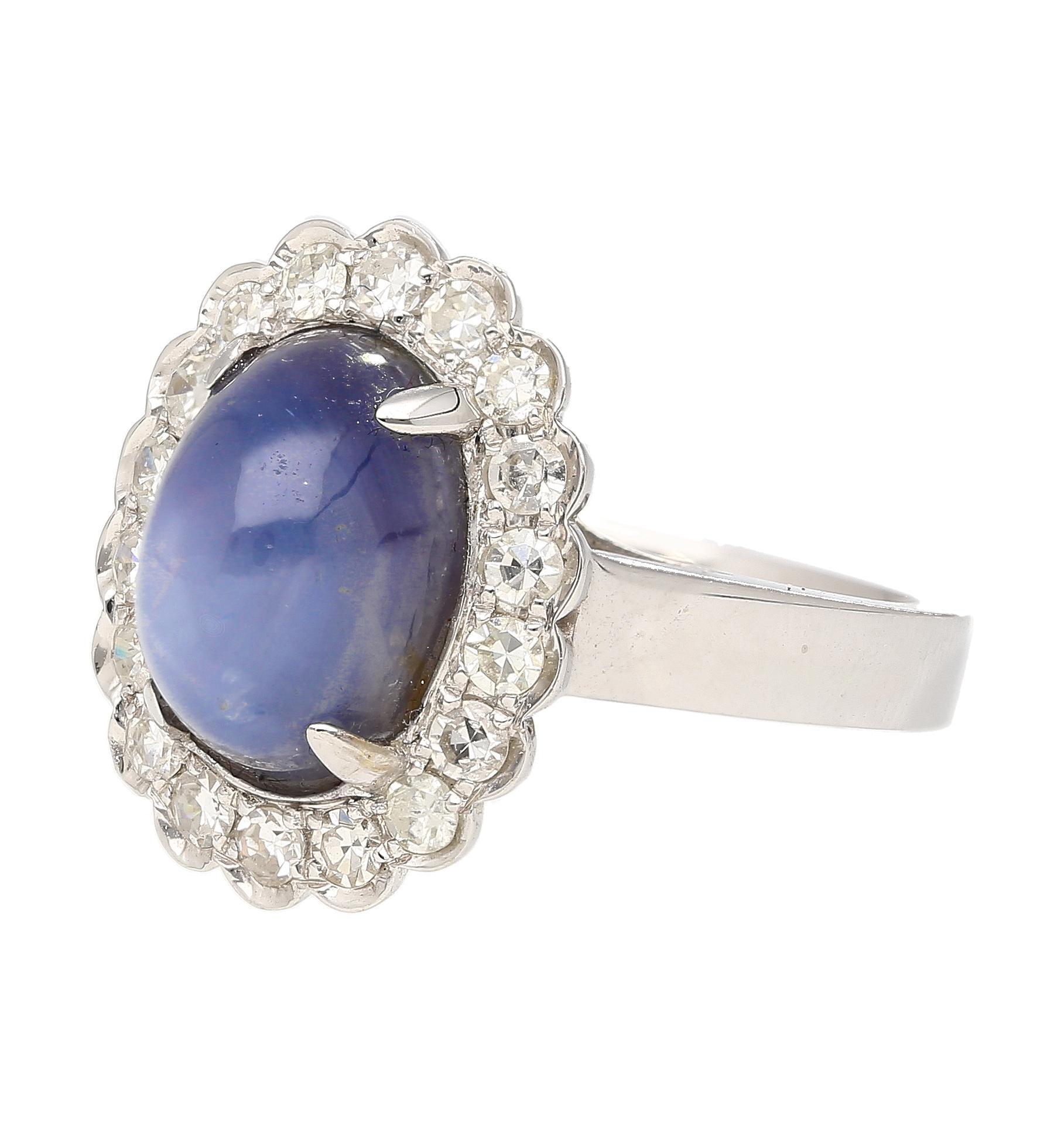 9.07 Carat Blue Star Sapphire & Diamond Halo Ring in 18K White Gold In New Condition For Sale In Miami, FL