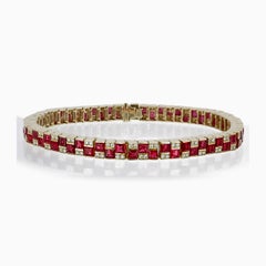 Bracelet en or blanc 18 carats avec rubis de Birmanie et diamants de 9,07 carats