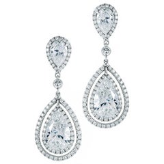 9.07 Carat Dangling Pear Shape Double Halo Diamond Earrings