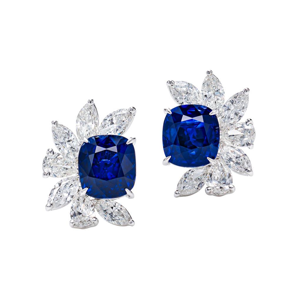 9.07 Carat Royal Blue Sapphire and Diamond Earrings in 18K Gold