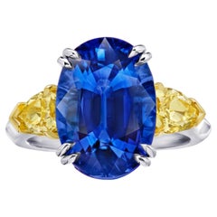 Platin- und 18k Ring mit 9,08 Karat ovalem blauem Saphir und gelbem Fancy-Diamant