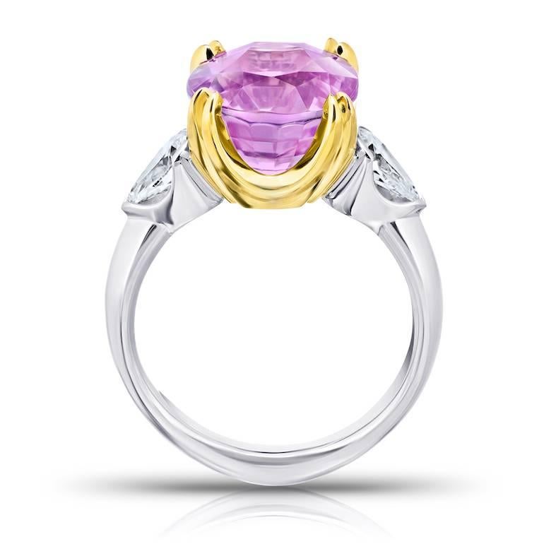 Contemporary 9.08 Carat Oval Pink Sapphire and Diamond Platinum and 18k Yellow Gold Ring