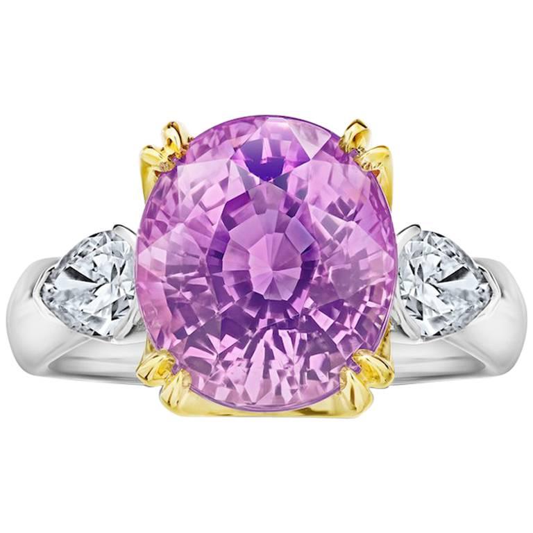 9.08 Carat Oval Pink Sapphire and Diamond Platinum and 18k Yellow Gold Ring