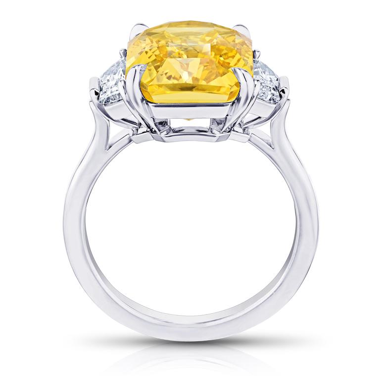 Contemporary 9.08 Carat Radiant Yellow Sapphire and Diamond Platinum Ring For Sale