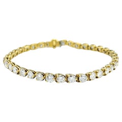 Bracciale da tennis con diamanti tondi e brillanti da 9,08 carati in oro giallo 14 carati